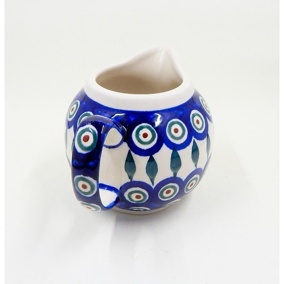 Zaklady Boleslaweic Polish Pottery Peacock Feather Bubble Creamer Pitcher Jug - Picture 9 of 10